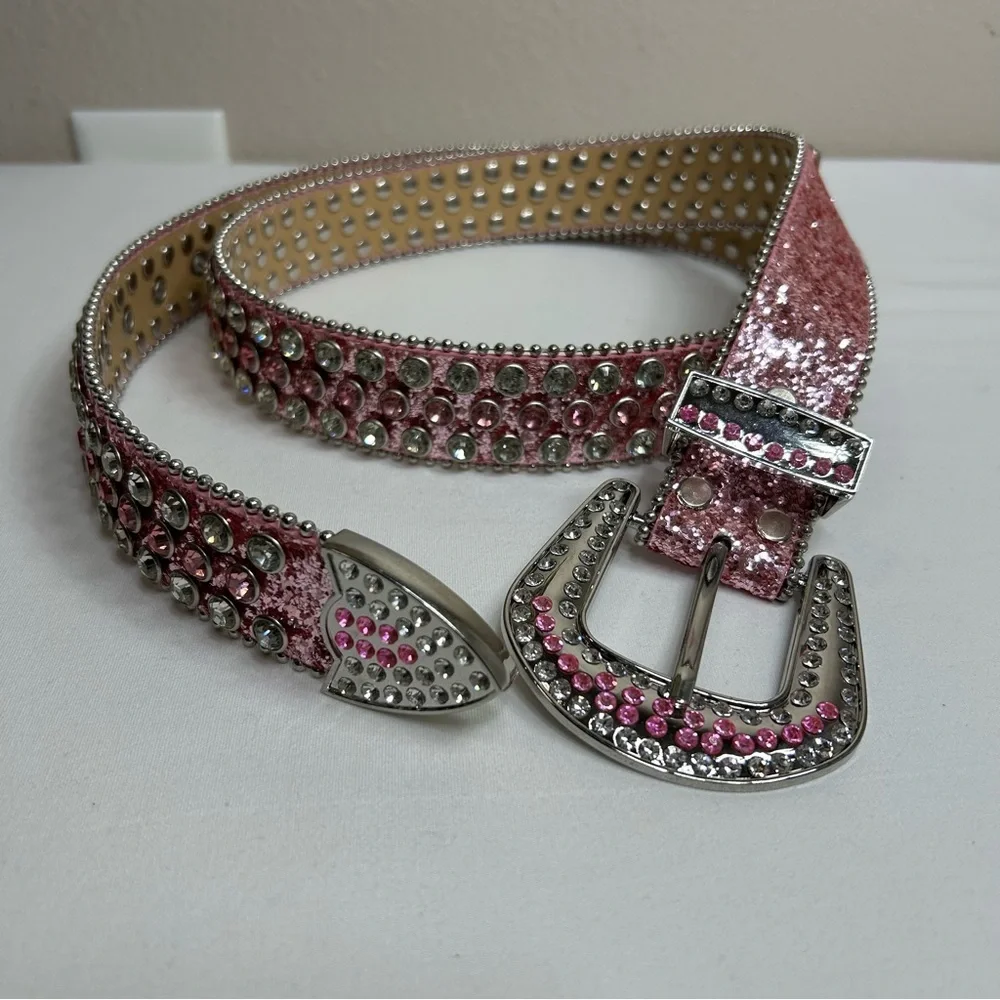 Pink Silver Western Rhinestone Glitter Cowgirl Rodeo Party Bling Sparkly Belt